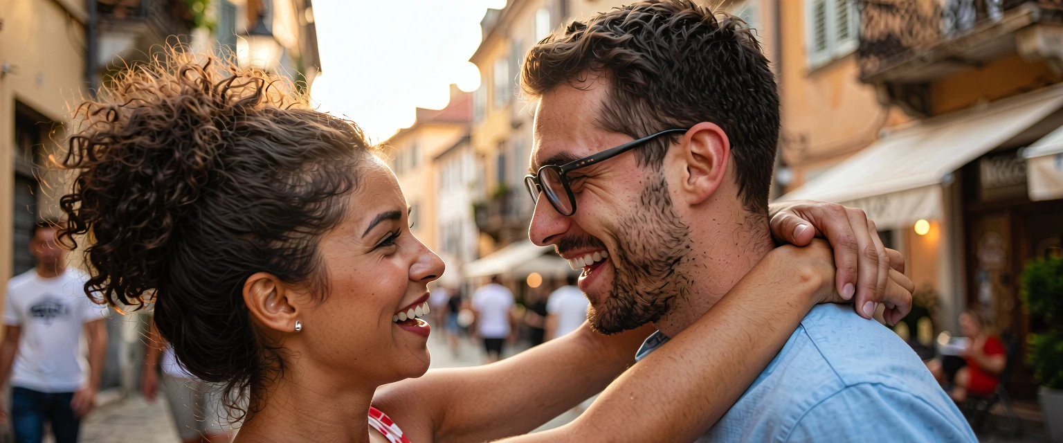 Happy couple in European setting