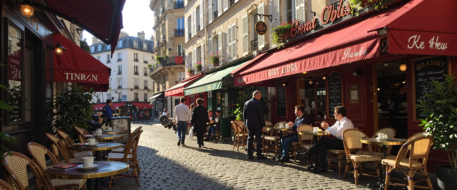 Romantic European café with cobblestone streets